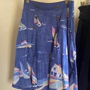Blue Nautical Print A-Line Skirt with pockets